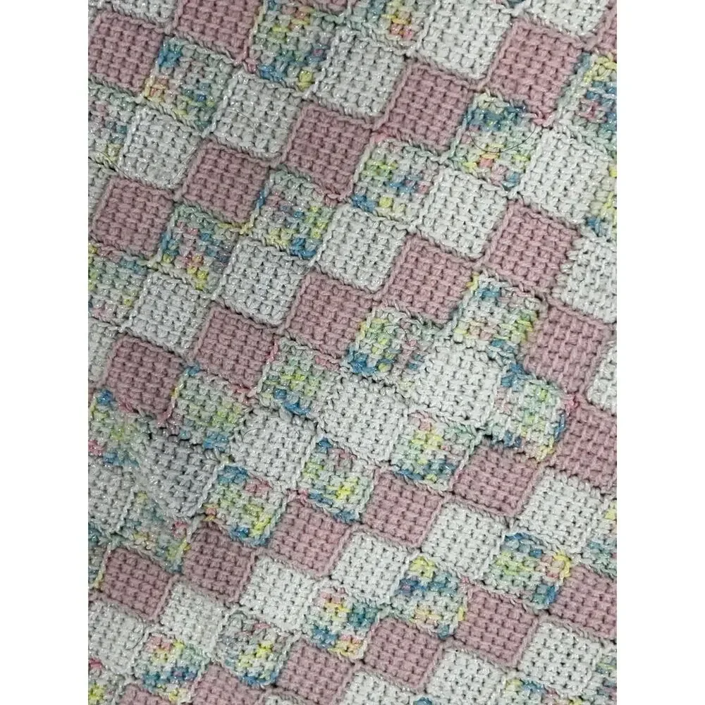 Handmade Crochet Baby Blanket Pink White Pastel Basketweave Vintage Style